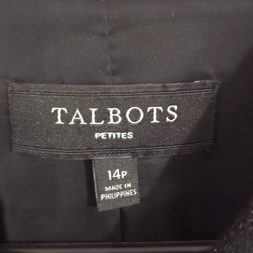 Talbots Black Shimmery Sparkle Long Sleeve Business Professional Blazer Size 14P